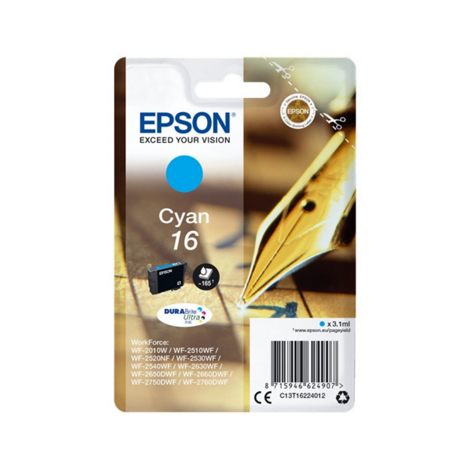 Epson 16 Cyan (T1622) - Cartouche d'encre d'origine