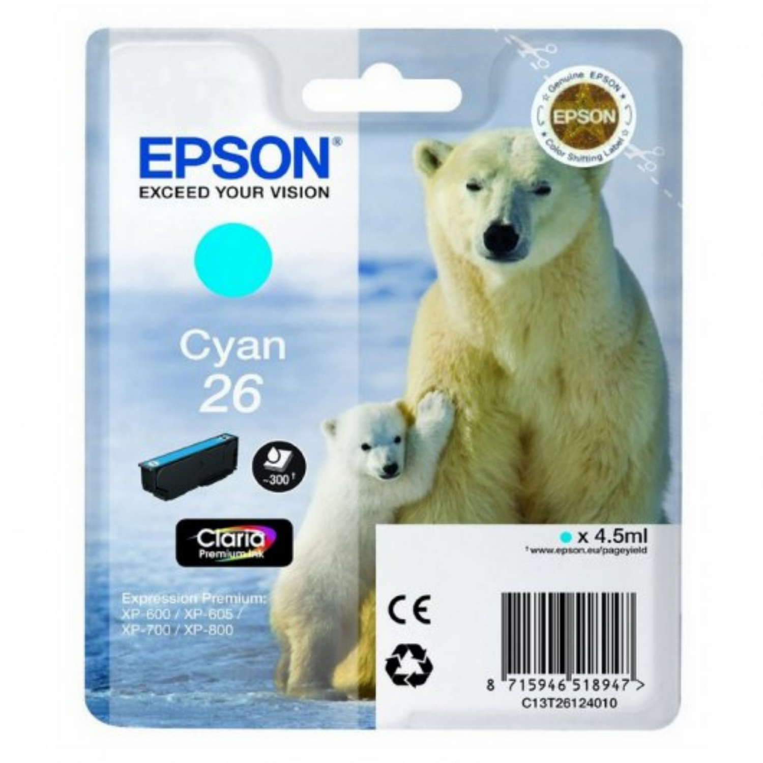 Epson 26 Cyan (T2612) - Cartouche d'encre d'origine
