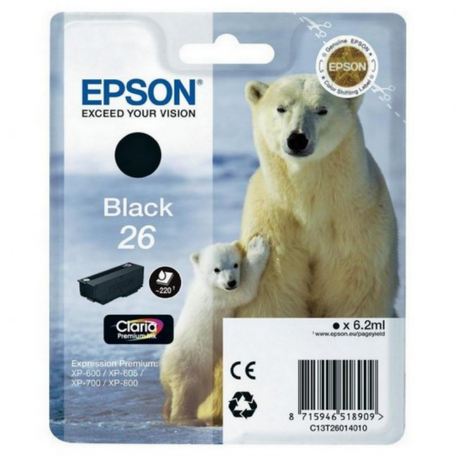 Epson 26 Noir (T2601) - Cartouche d'encre d'origine