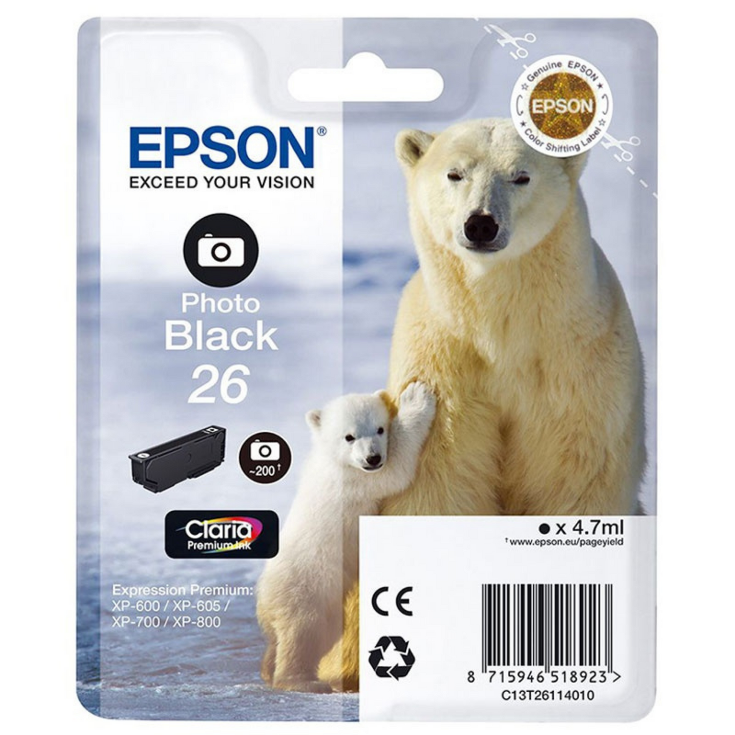 Epson 26 Photo Noir (T2611) - Cartouche d'encre d'origine