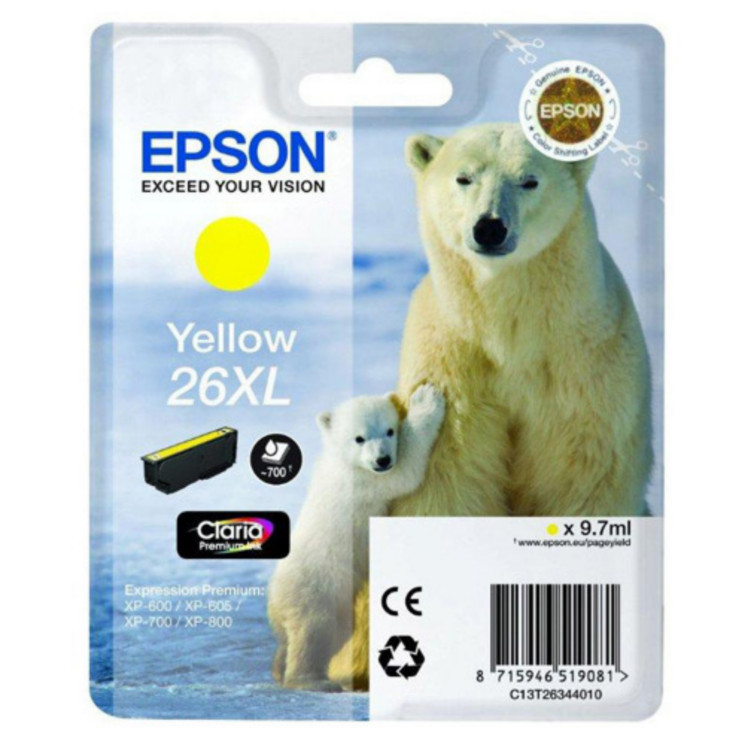 Epson 26 XL Jaune (T2634) - Cartouche d'encre d'origine